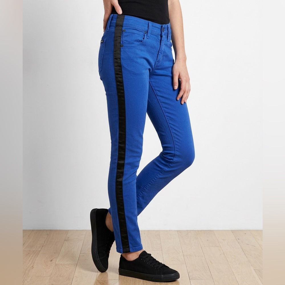 👖 Hudson Leeloo Blue Tuxedo Strip Skinny Jeans Sz 30‎ 🔥 Streetwear Edge